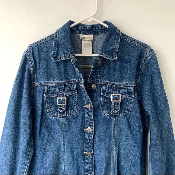 FADED GLORY Vintage Denim Long Sleeve Midi Buckle Cotton Aglodon Dress L XL 12 - Picture 2 of 6